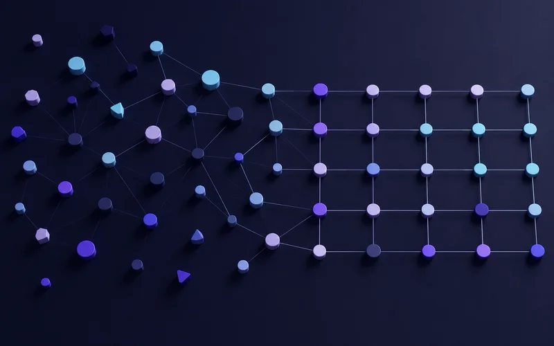 Interconnected nodes resolving from scattered to structured