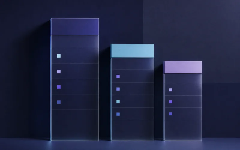 Pricing comparison layout with three aligned columns of differing heights