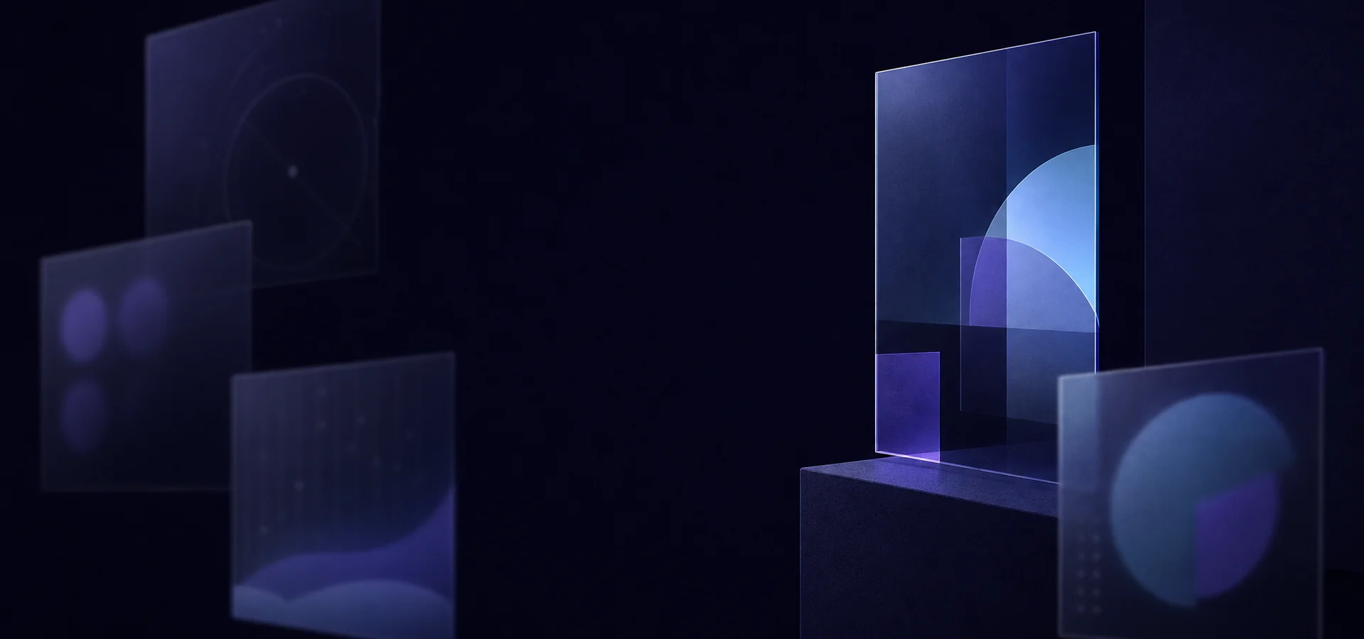 Five translucent diagnostic panels arranged in a grid, representing the five areas an AI SEO audit examines